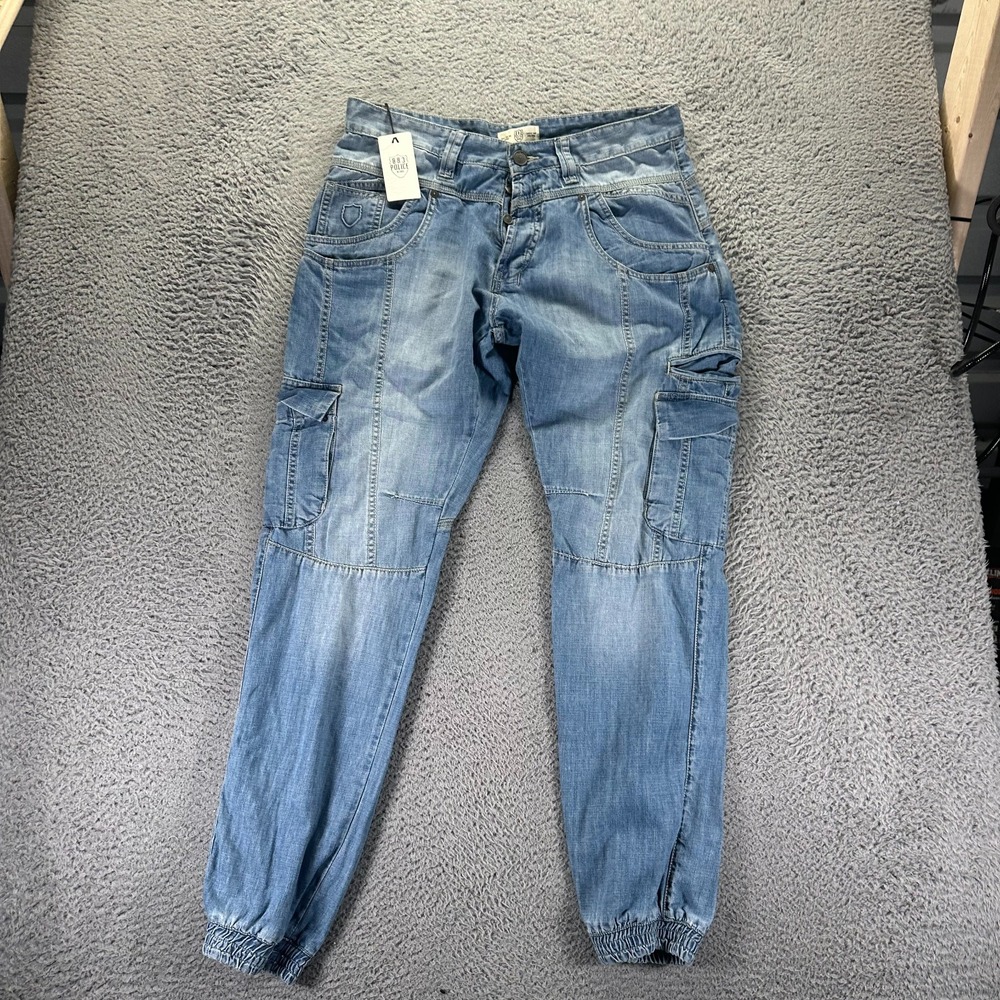 Police 883 Jeans Mens 36x36 Blue Marx Loose Baggy Jogger Cargo Pockets